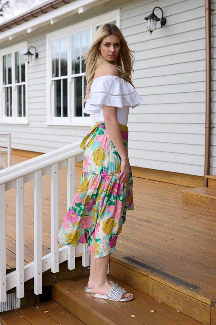 Skylar Wrap Skirt Green Floral 2