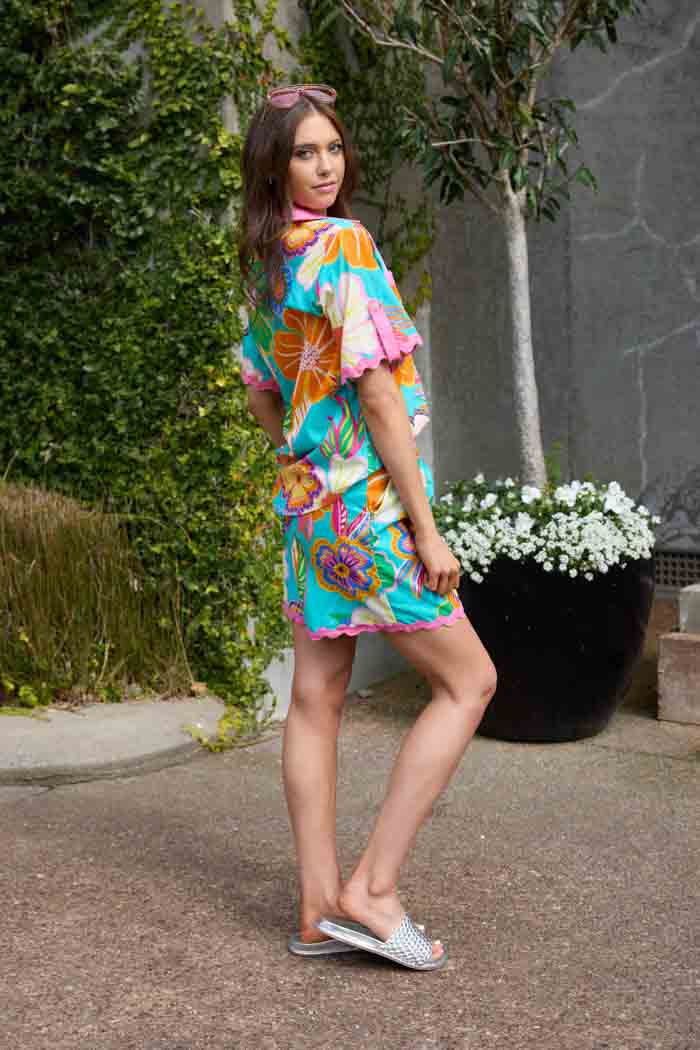 Tina Short Teal Floral 2