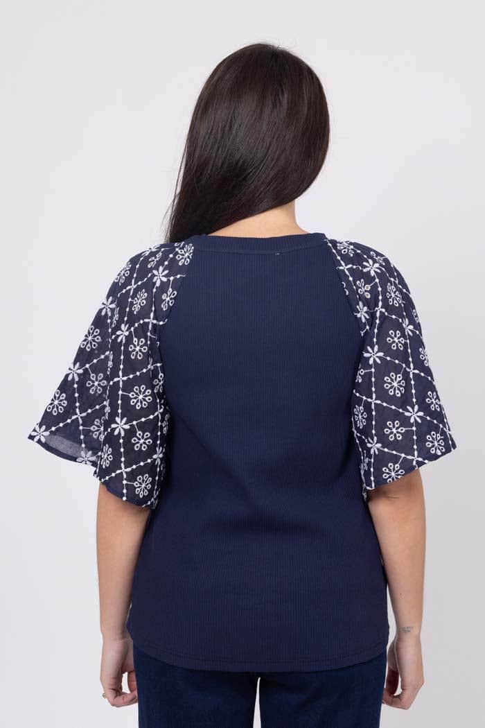 Layla T-Shirt Navy White Embroidered 3