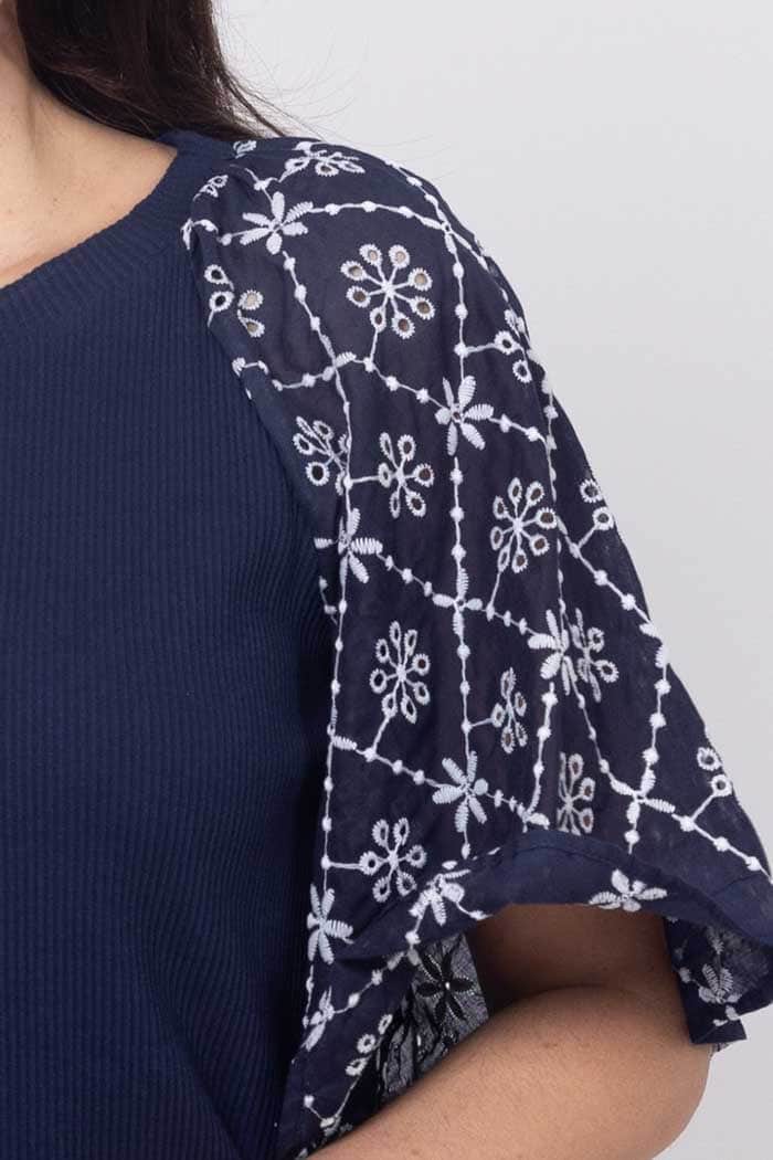 Layla T-Shirt Navy White Embroidered 4