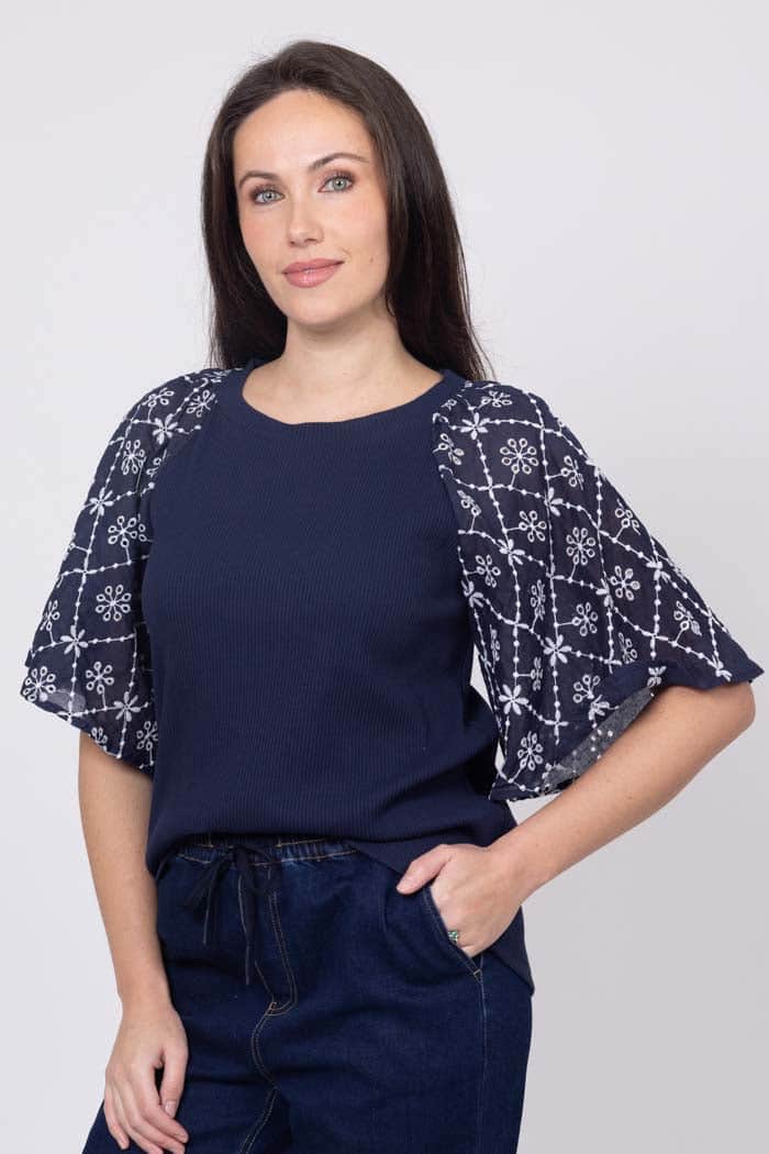 Layla T-Shirt Navy White Embroidered 2