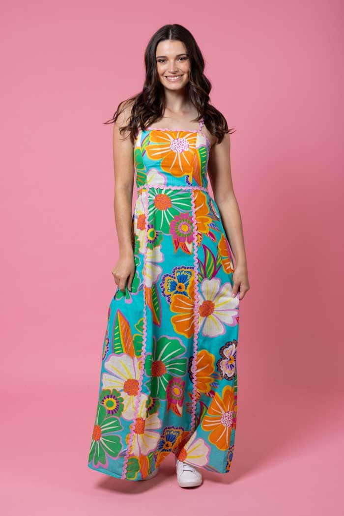 Poppy Maxi Dress Teal Floral 4