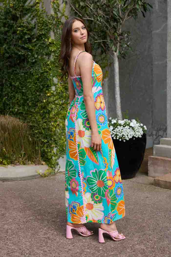 Poppy Maxi Dress Teal Floral 2