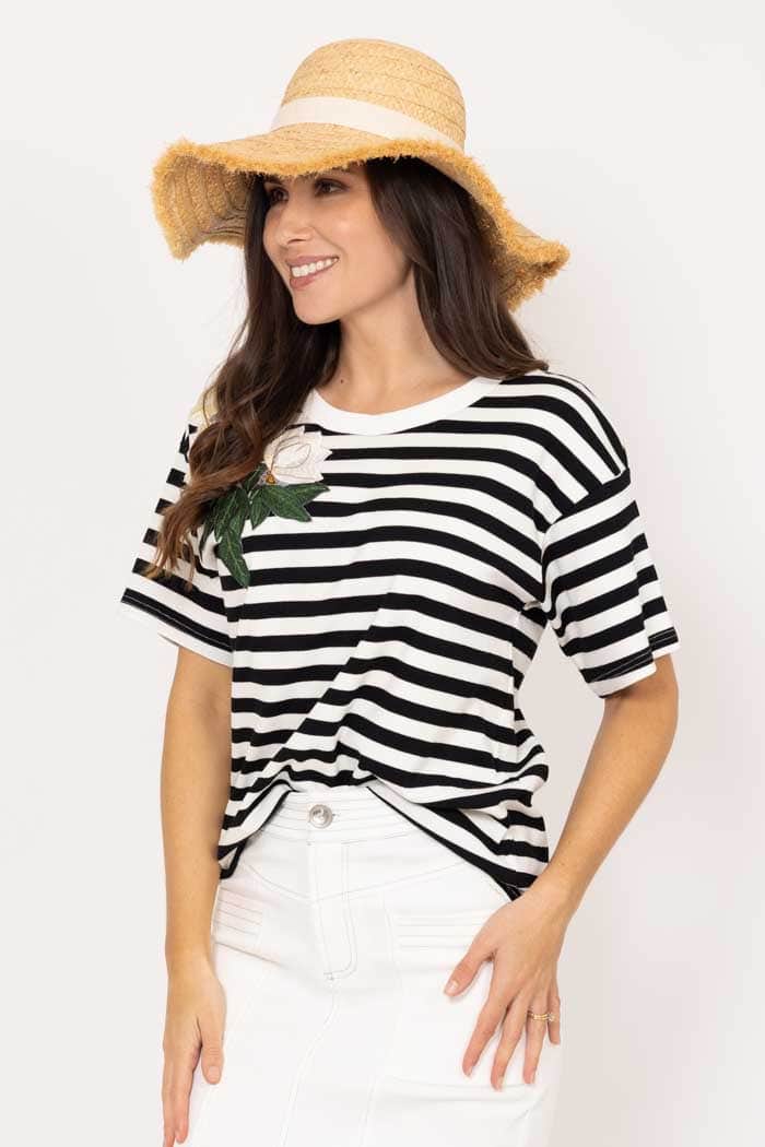 Izzie Stripe Flower T-Shirt Black 2