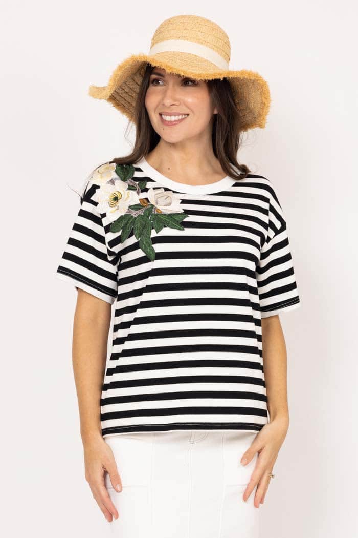 Izzie Stripe Flower T-Shirt Black 3