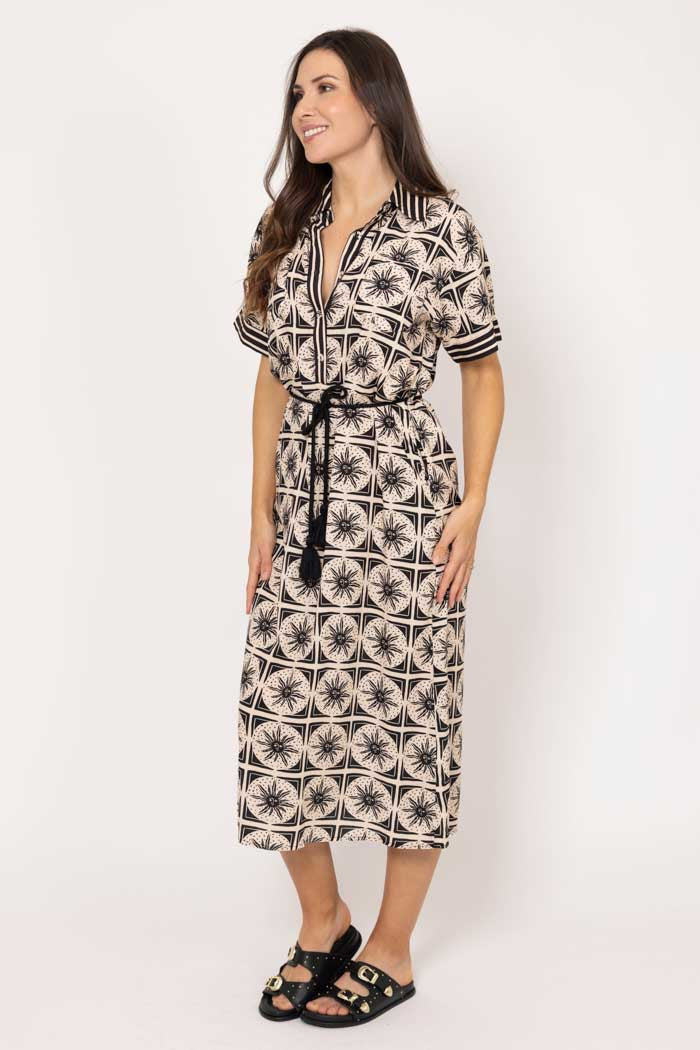 Jett Shirt Dress Black Beige 2