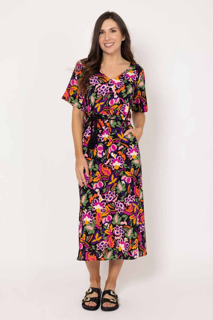 Addison Midi Dress Black Floral