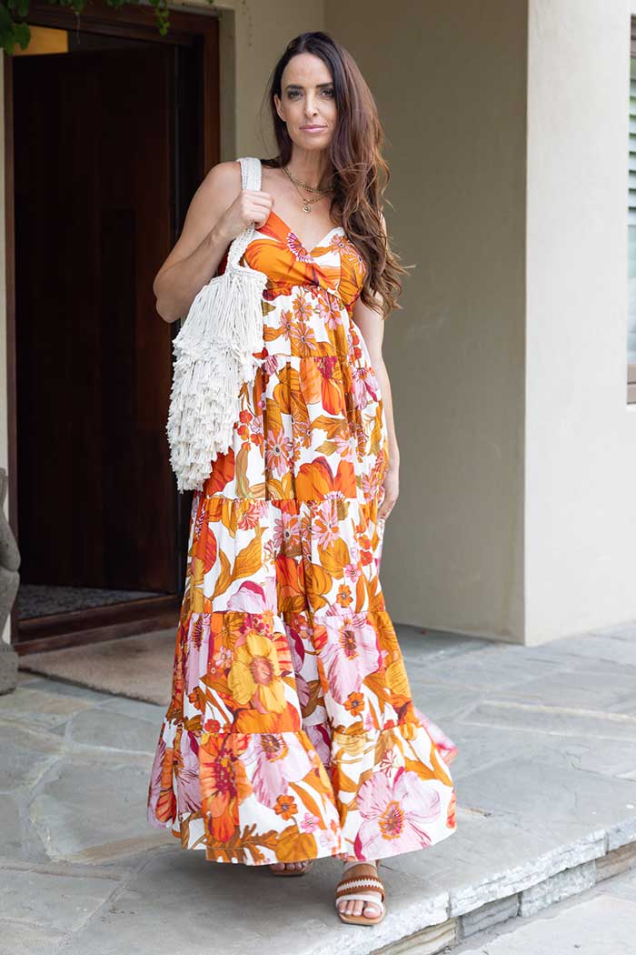 Orange floral maxi dress