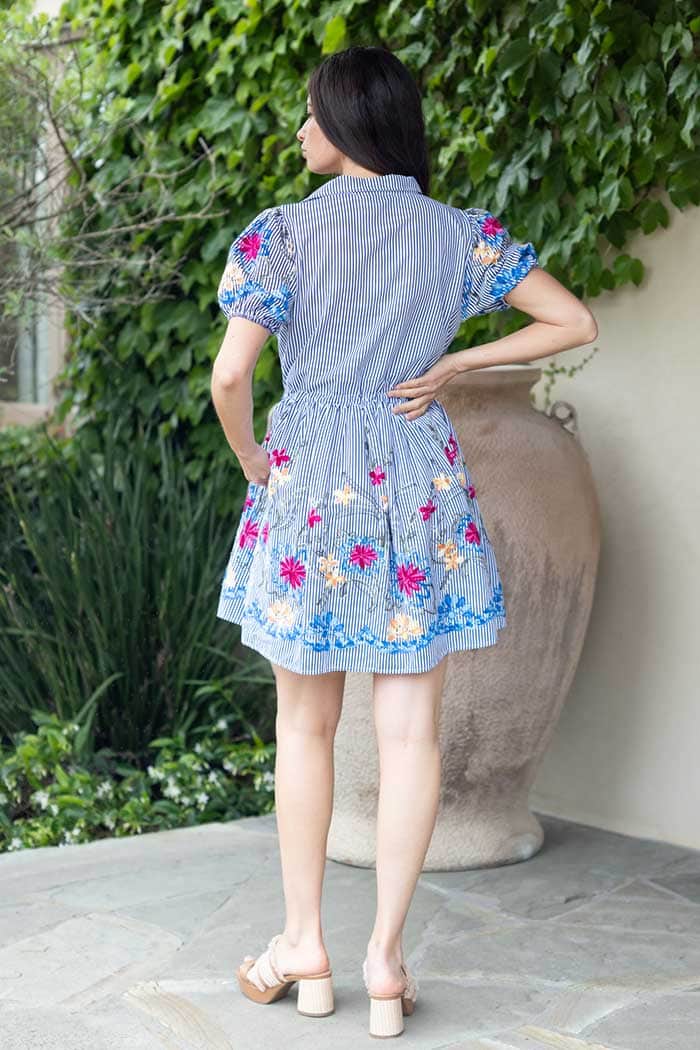 Emerson Embroidered Shirt Dress Blue 3