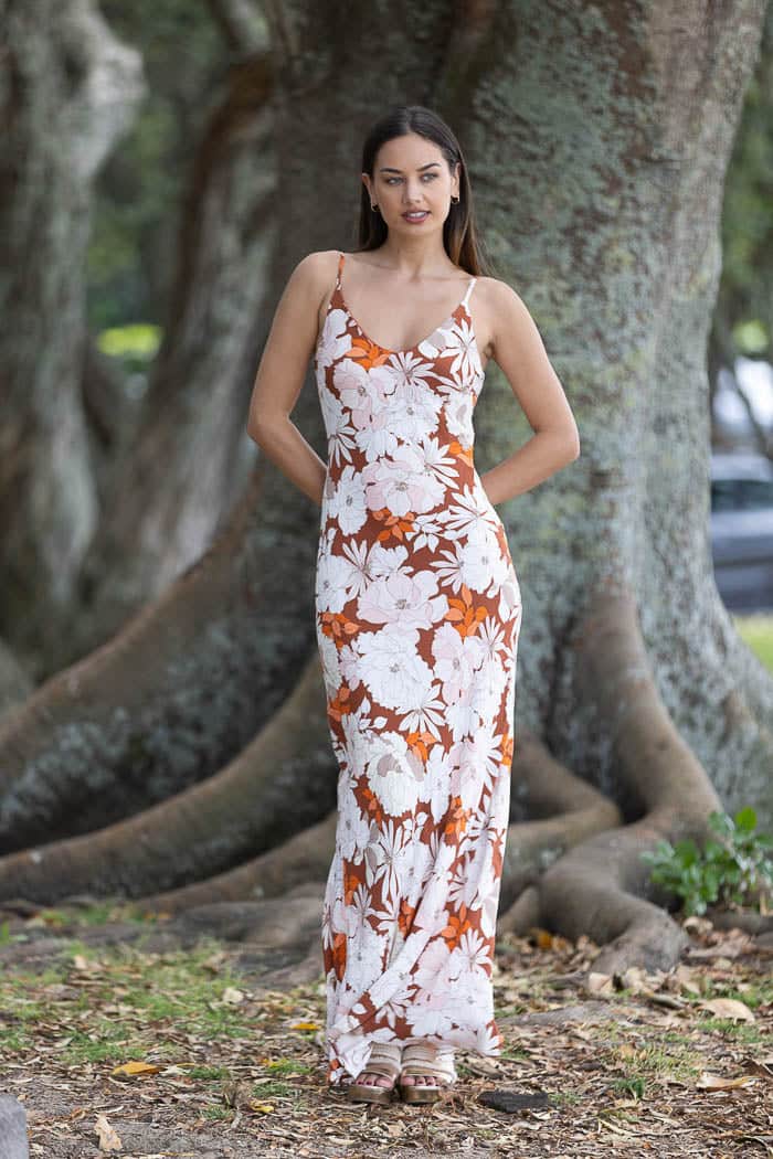 Rust and white floral maxi dress
