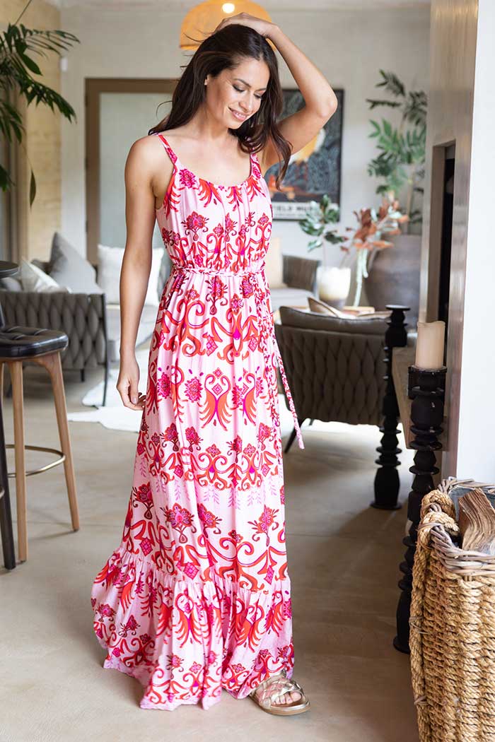 Pink patterned maxi dress