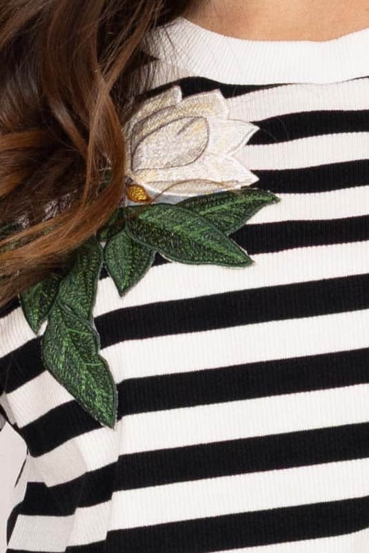 Izzie Stripe Flower T-Shirt Black 5