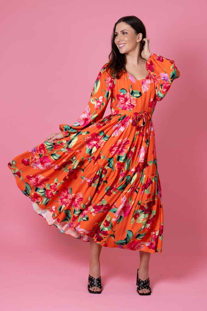 orange floral maxi dress