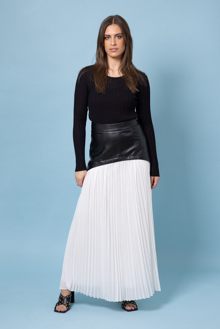white pleated maxi skirt