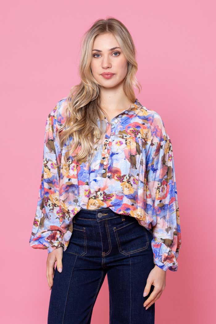 blue floral shirt blouse