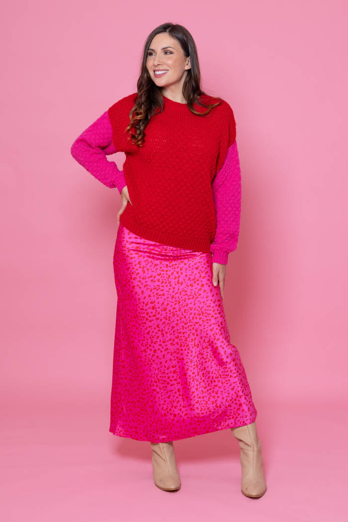 pink leopard bias skirt