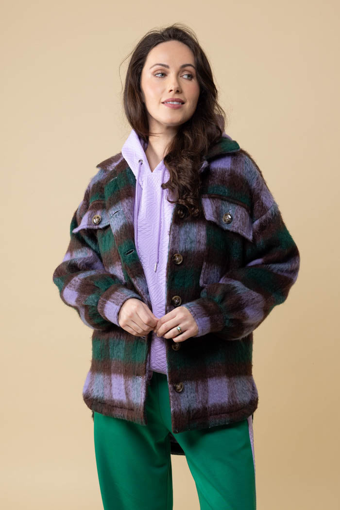 purple tartan shacket plus size