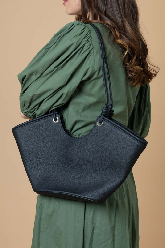 black leather handbag