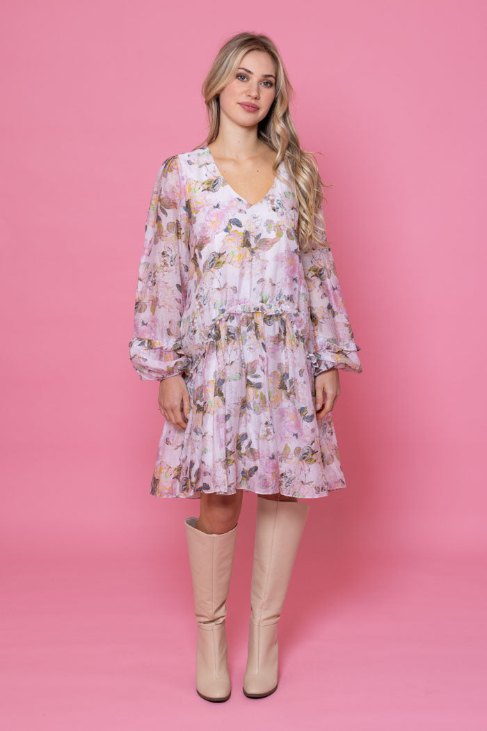 pink floral midi dress