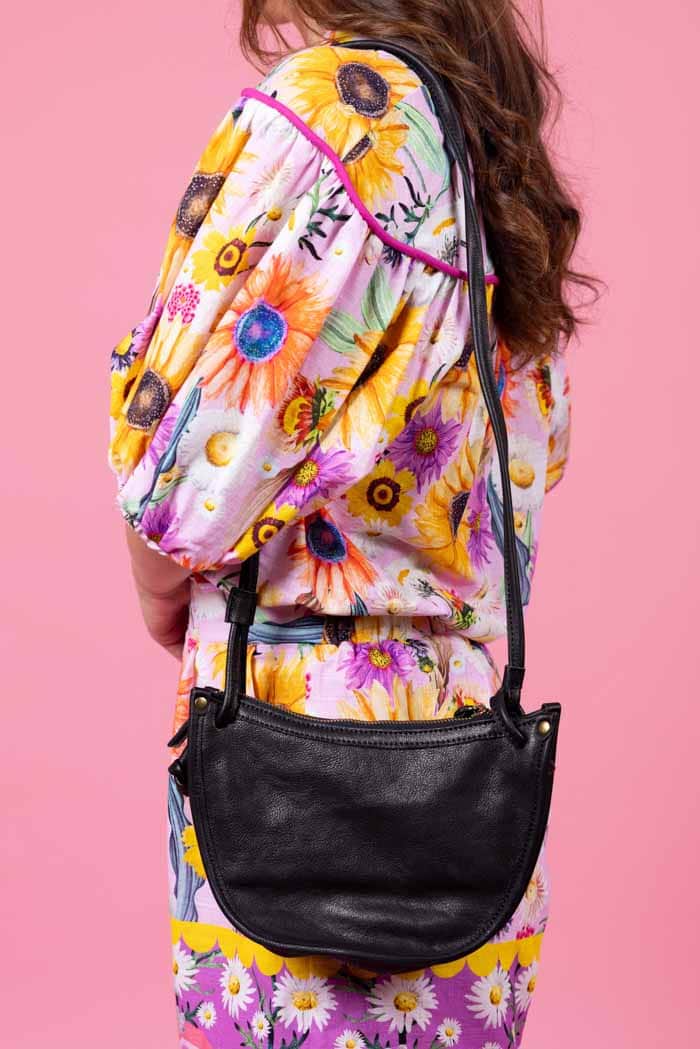 black leather handbag