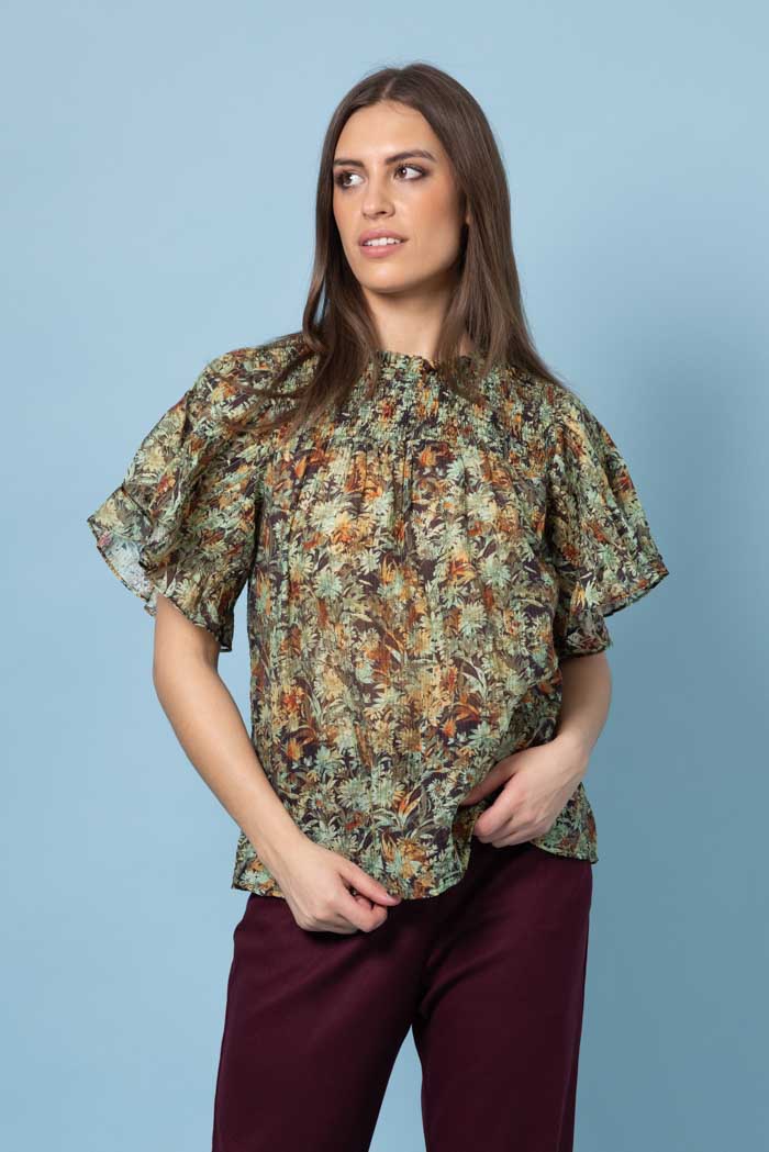 green floral top blouse