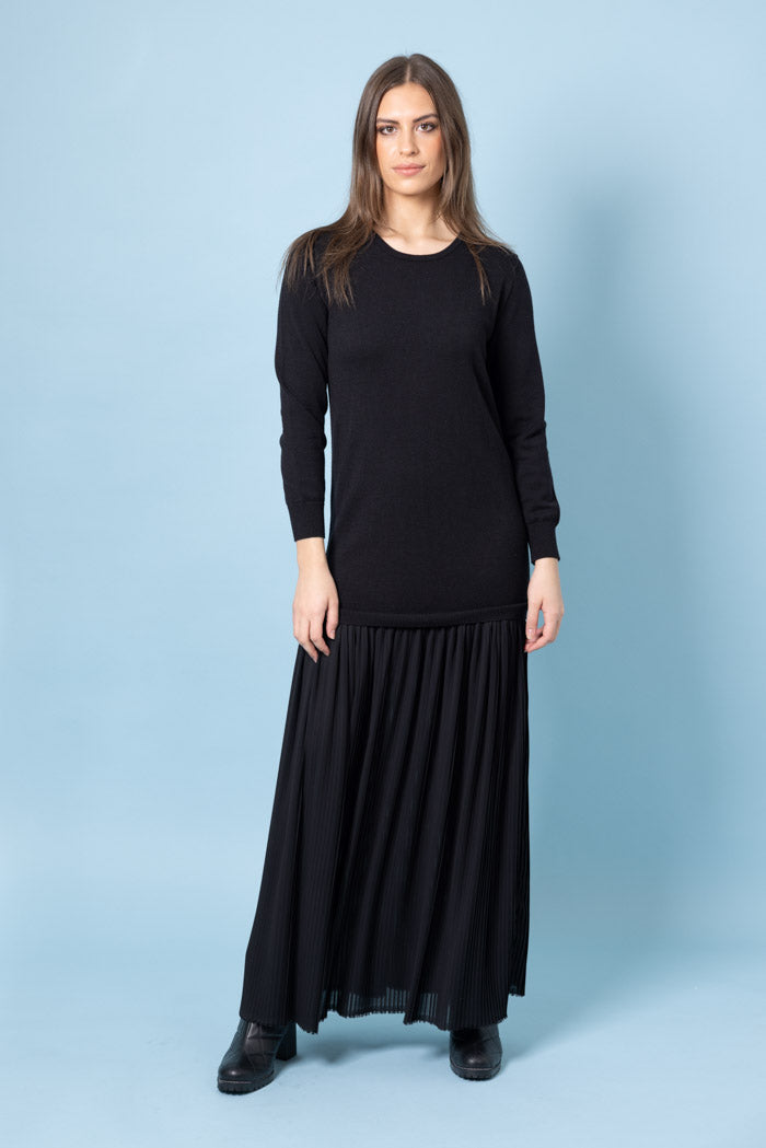 black pleated maxi dress