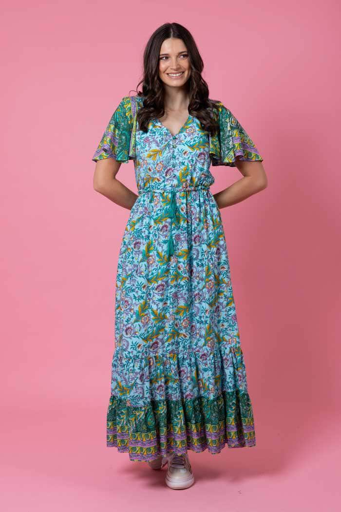 blue boho maxi dress