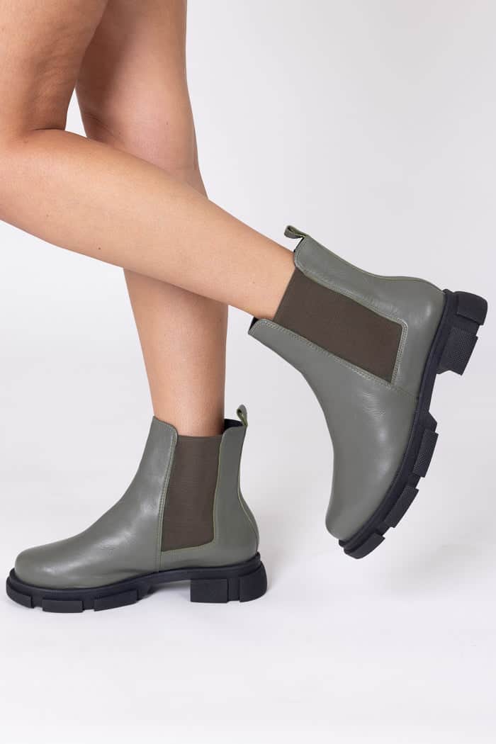 khaki coloured leather chelsea boots