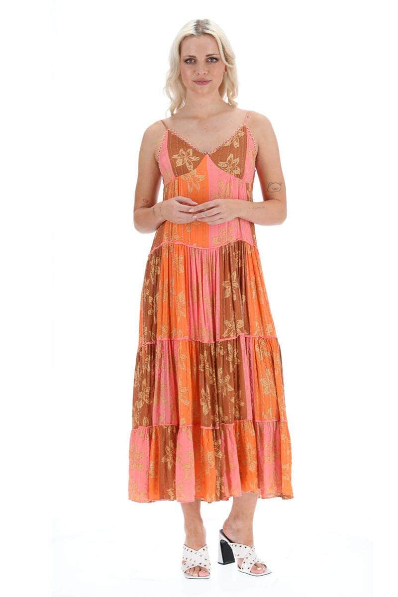 orange maxi tiered dress