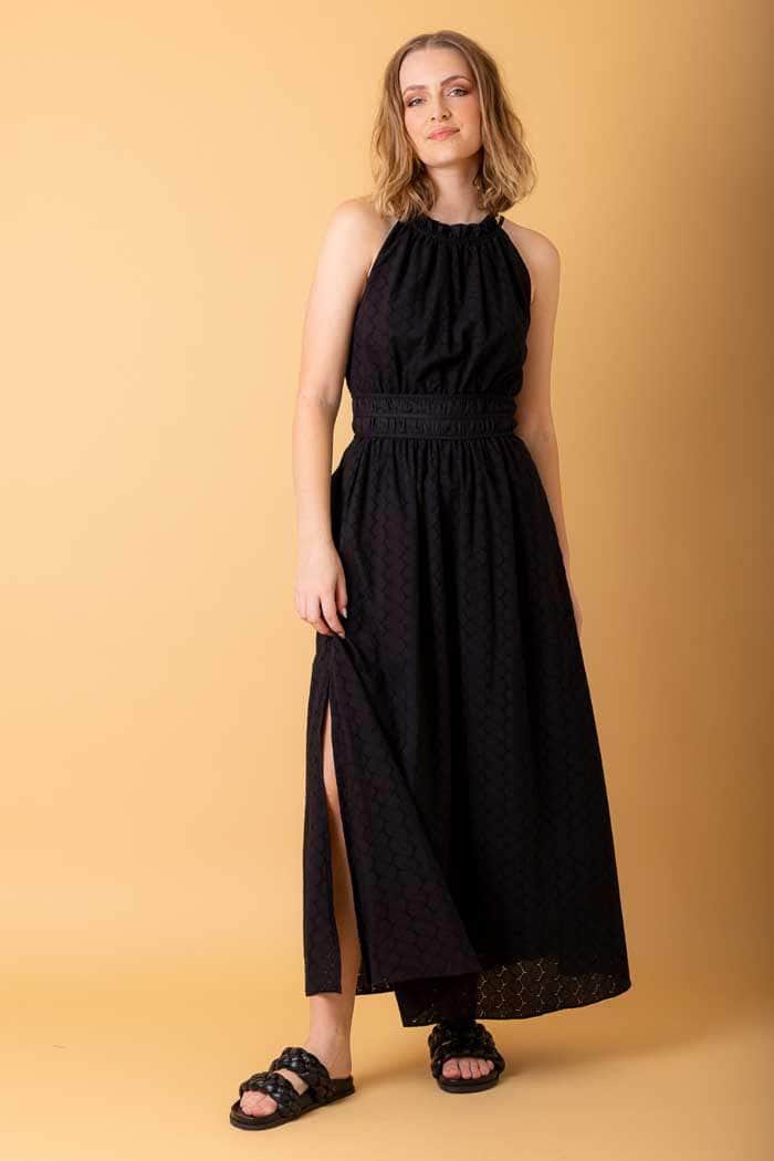black Embroidered maxi dress