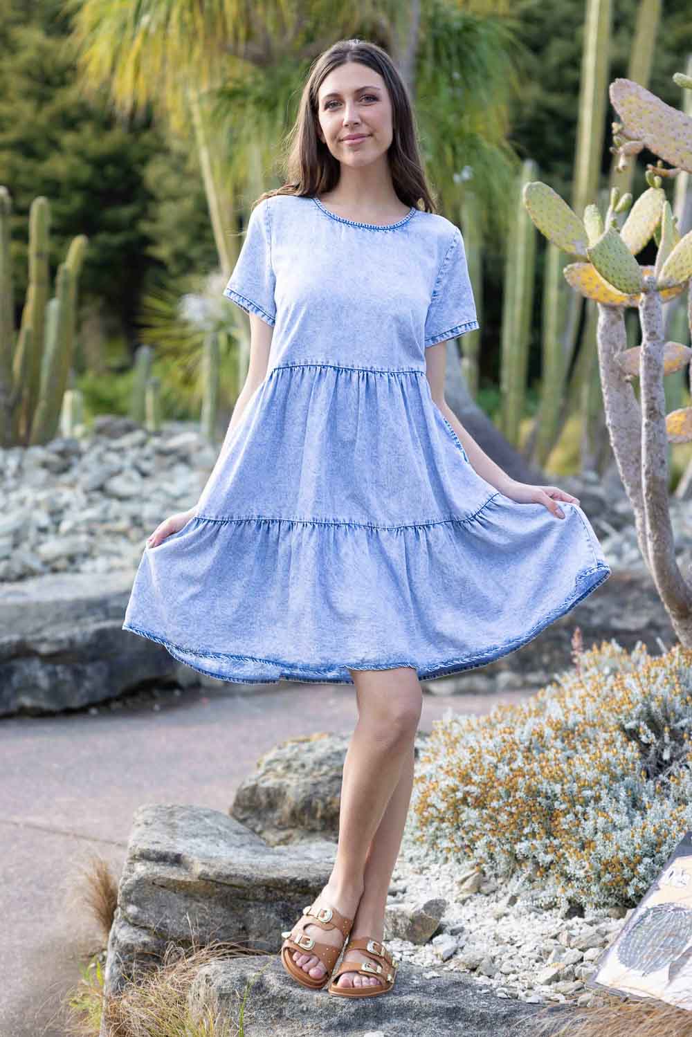 blue denim tiered dress plus size