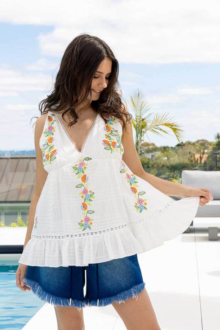 white Vneck summer top