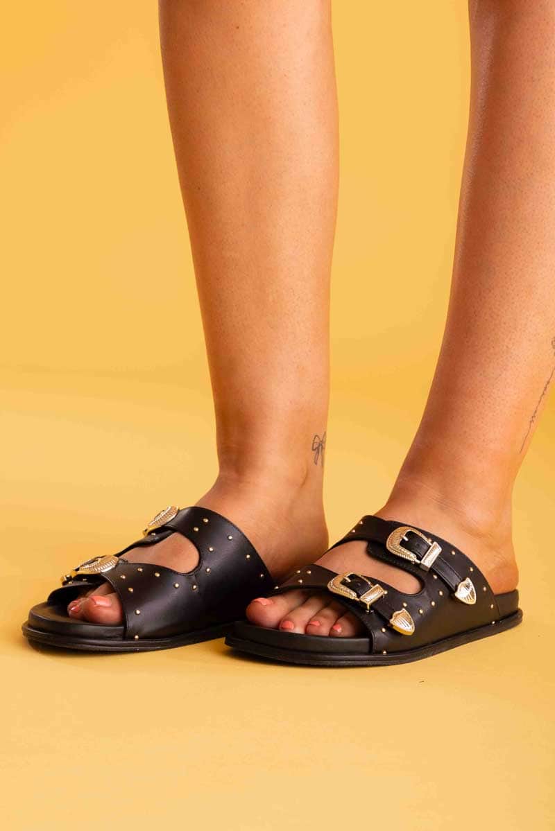 black buckle sandal