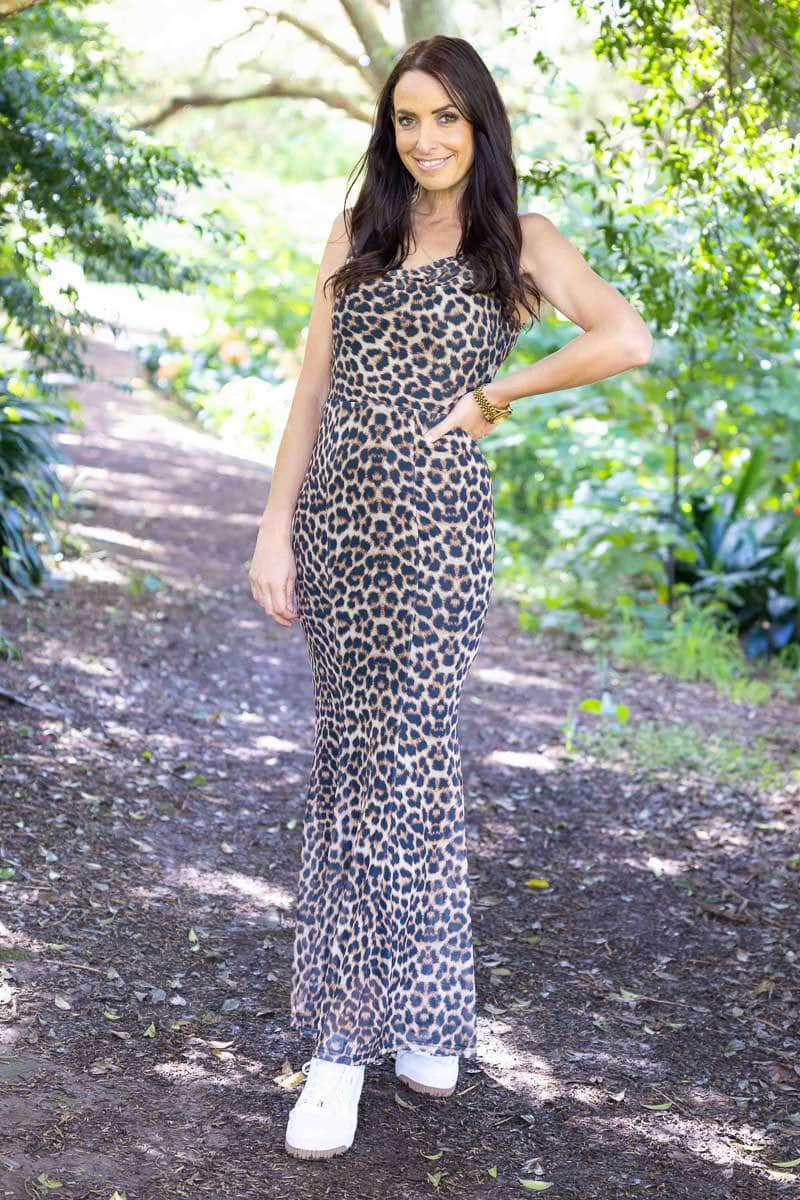 brown leopard maxi dress