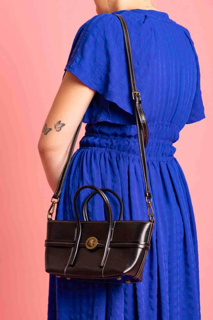 black leather handbag