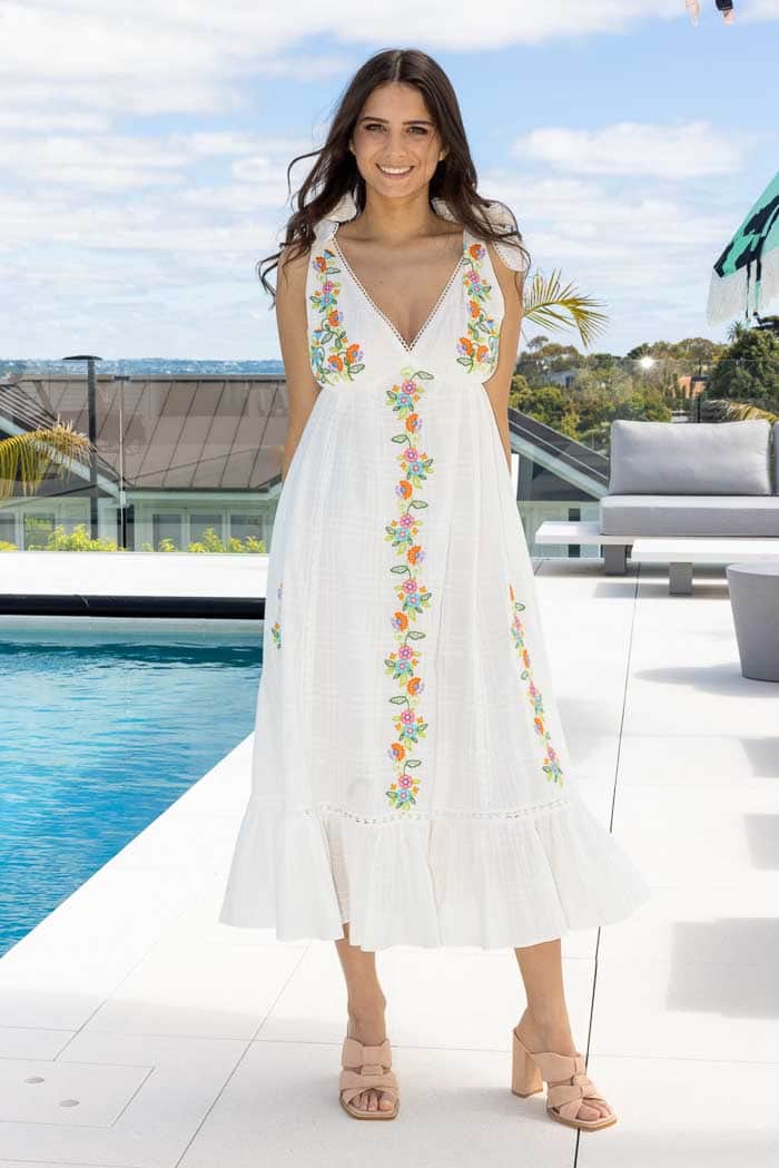 white embroidered midi dress