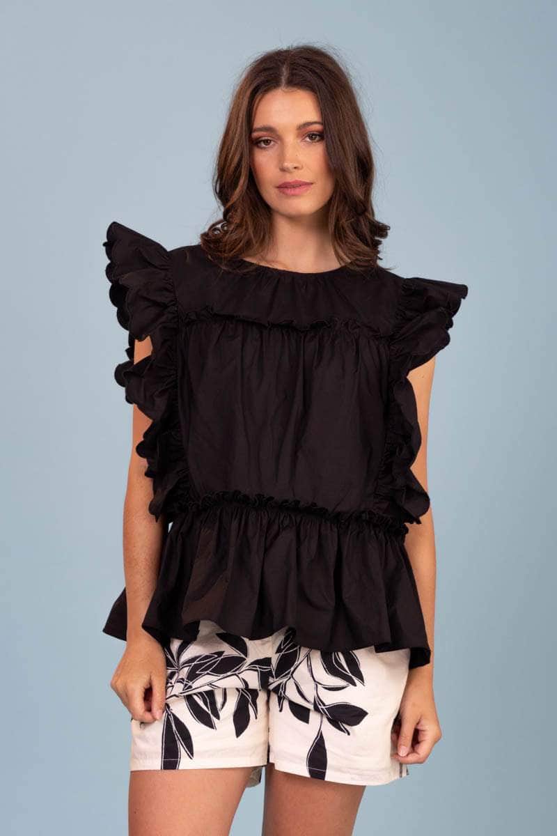 black frilly top blouse