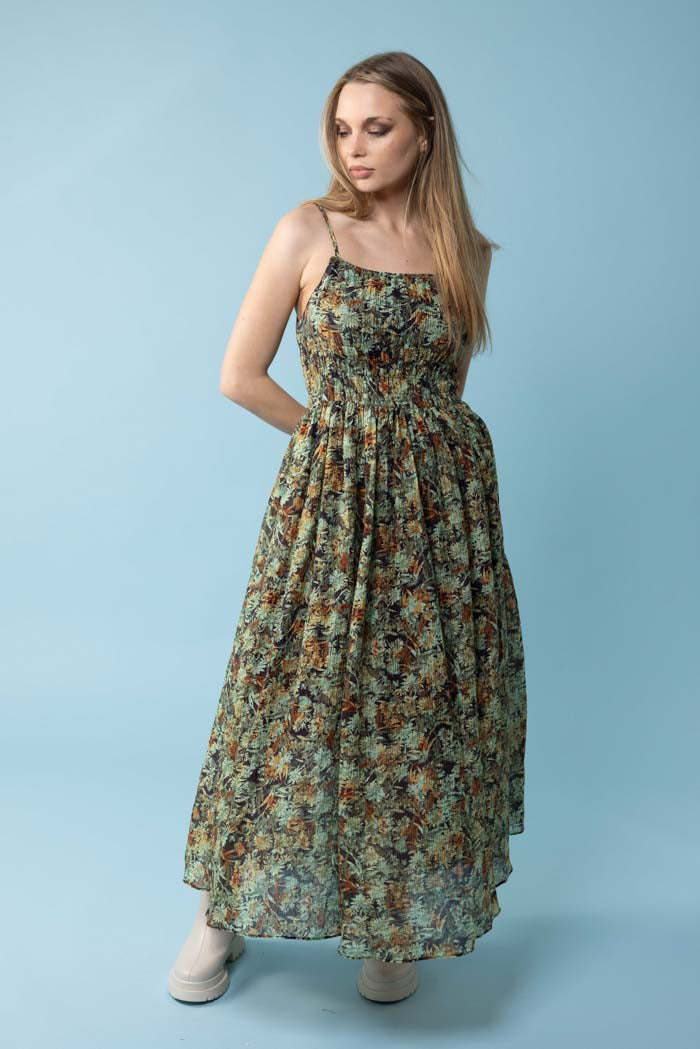 green floral maxi dress