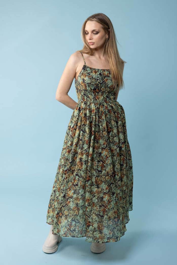 green floral maxi dress