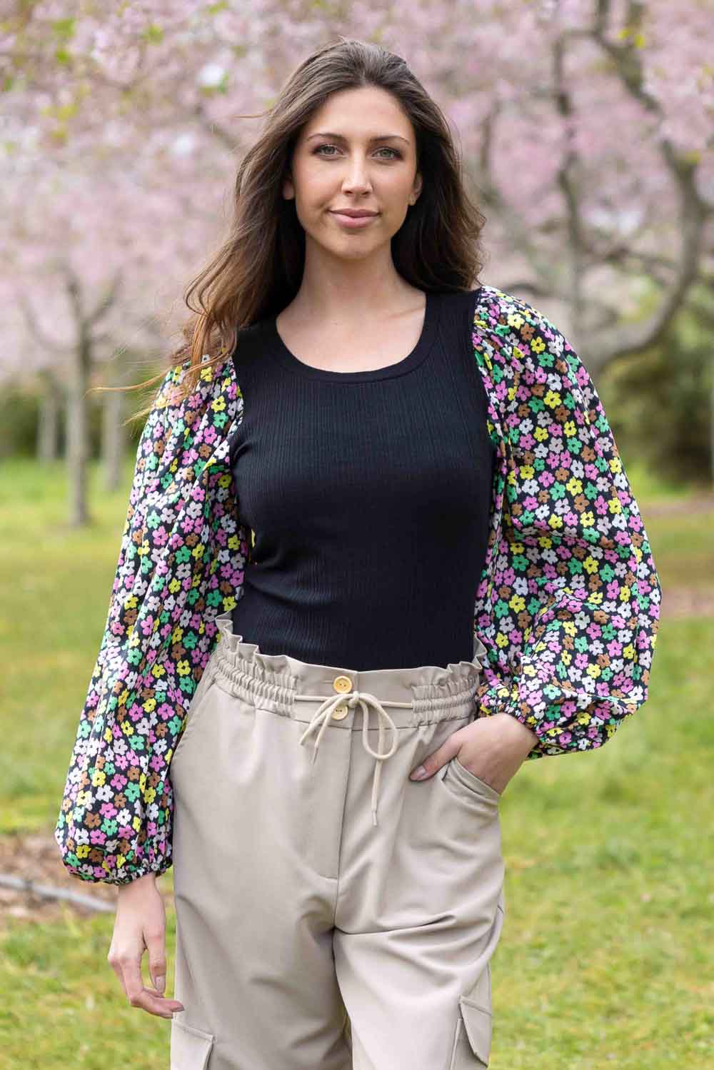 black floral top sleeves