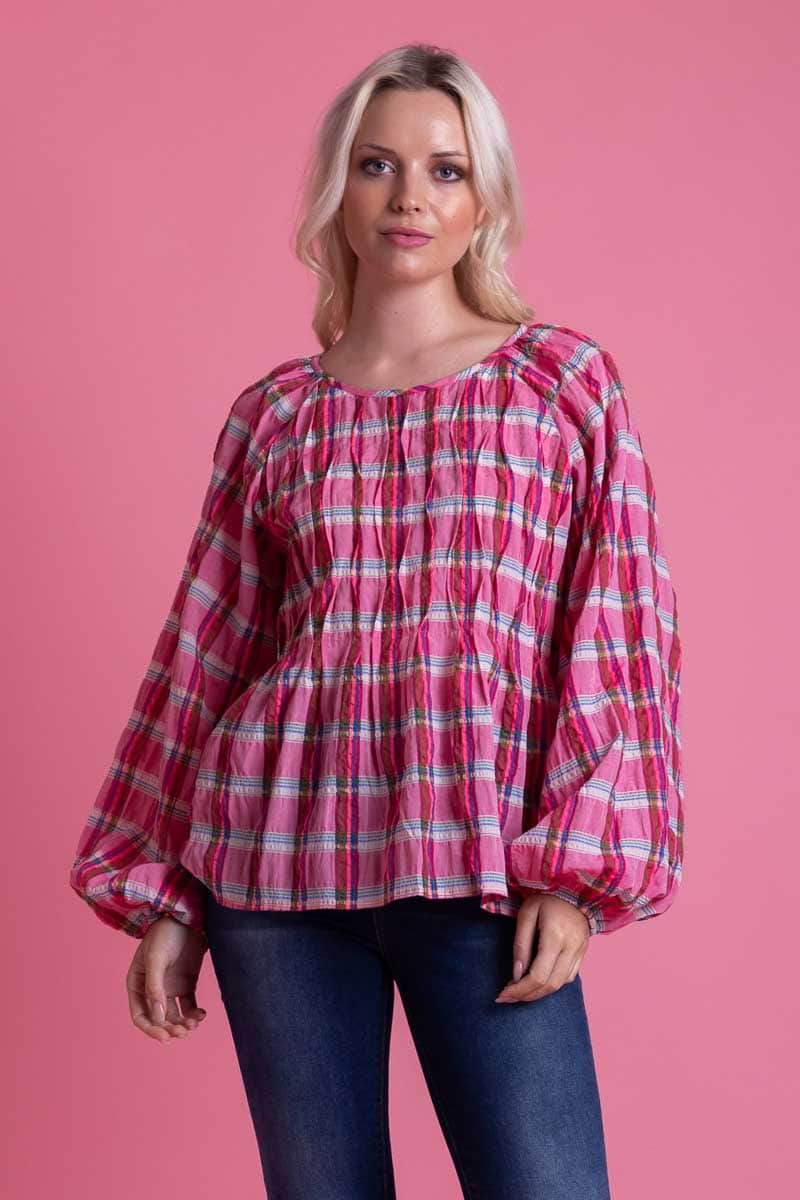 dark pink tartan blouse top