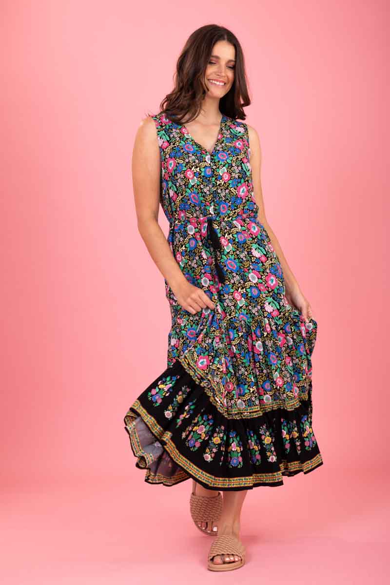 black floral midi dress plus size