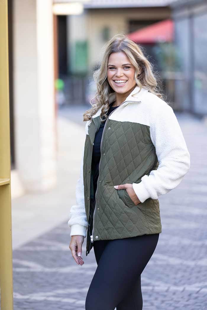 Finley Quilted Sherpa Jacket Khaki 2