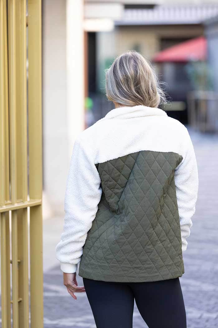 Finley Quilted Sherpa Jacket Khaki 3