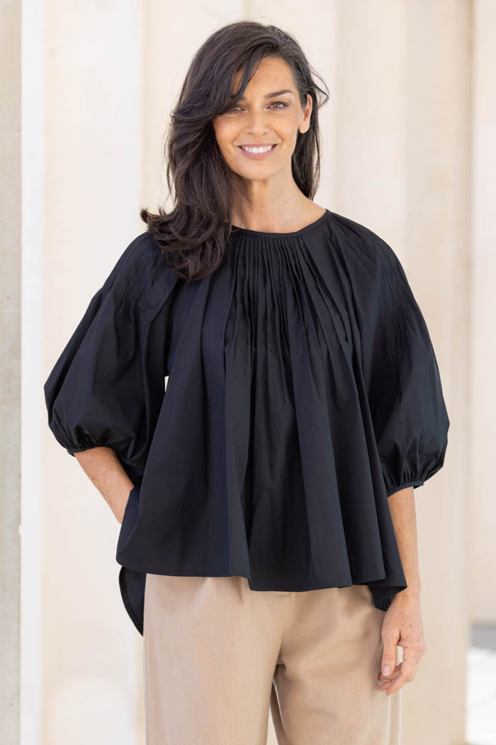black pintuck blouse