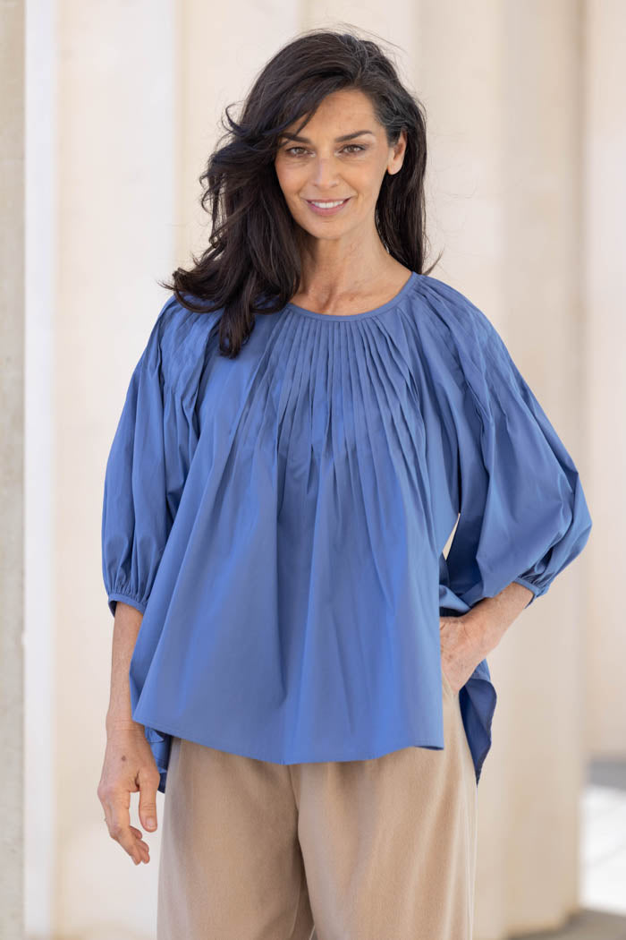 blue pintuck blouse