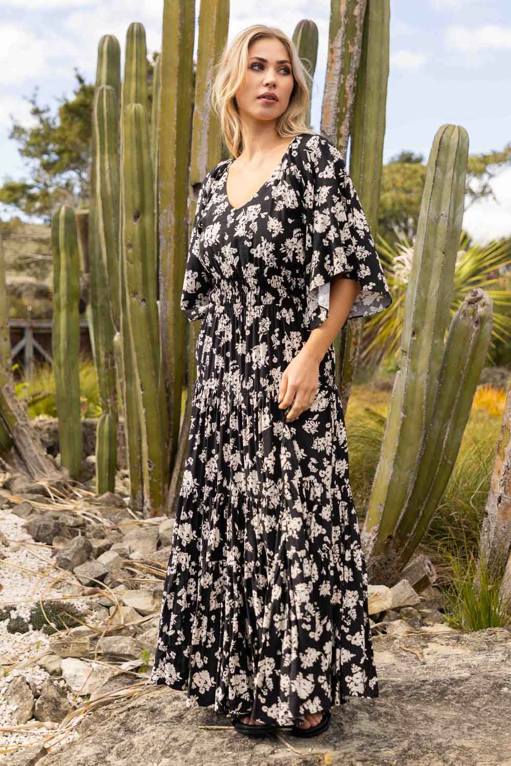black floral maxi dress