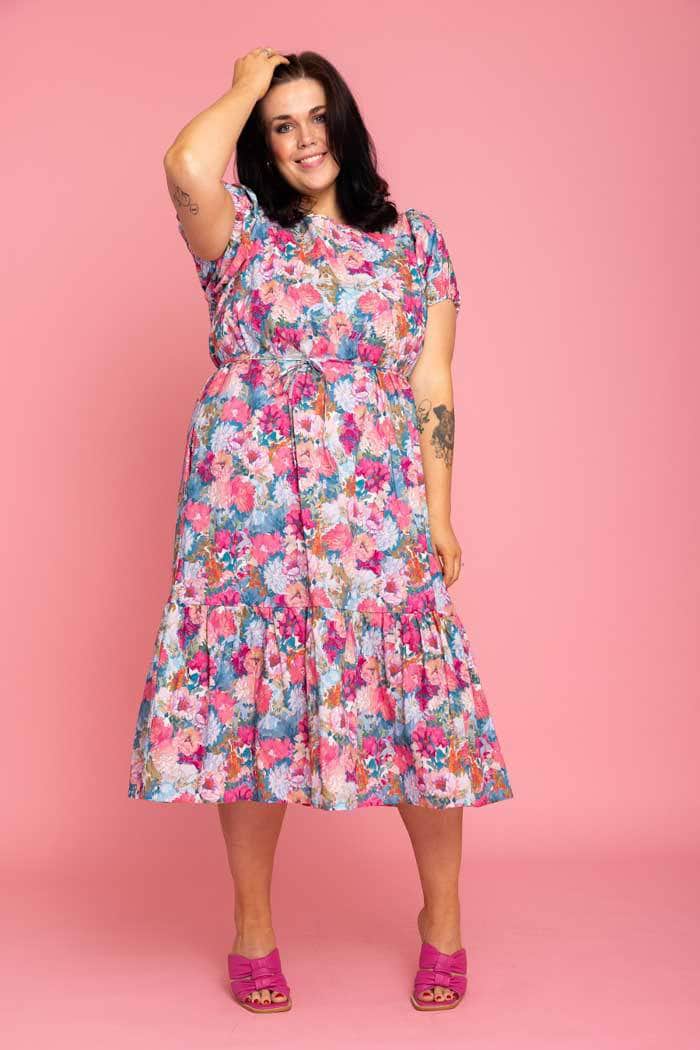 pink floral midi dress plus size