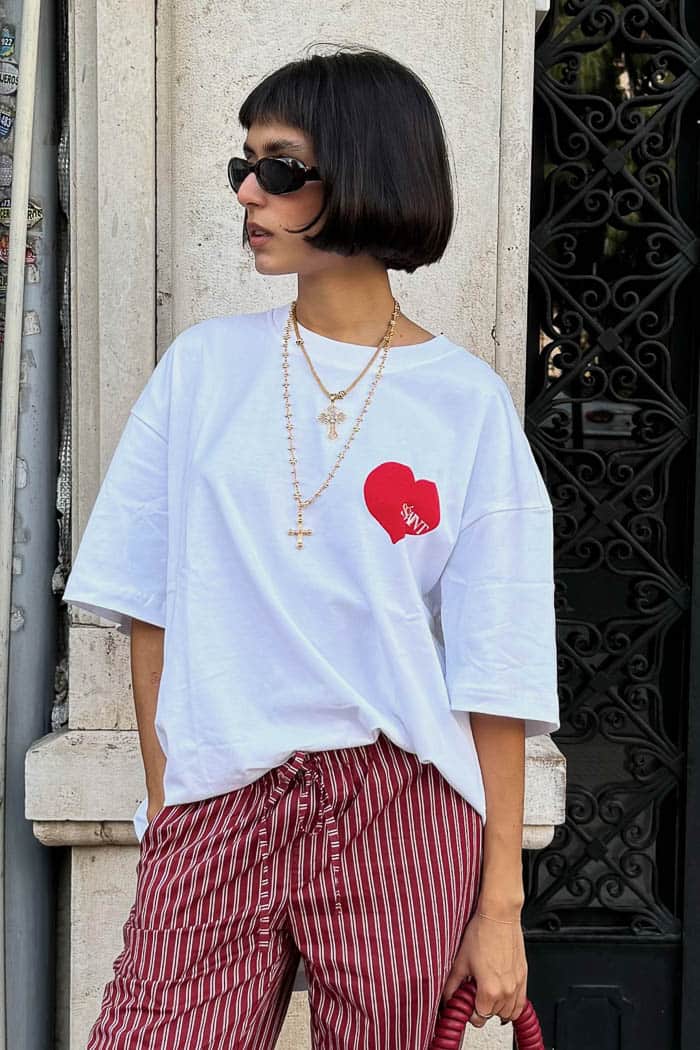 SSAINT Heart Tee White Red 3