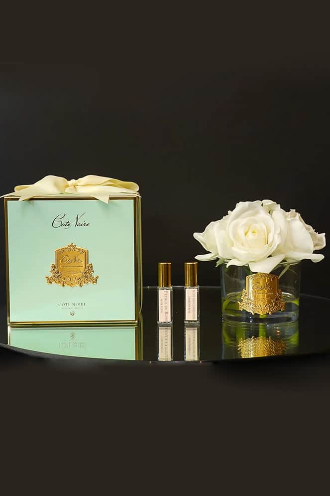 Cote Noire Perfumed Flowers Natural Touch Five Roses White & Gold Jade